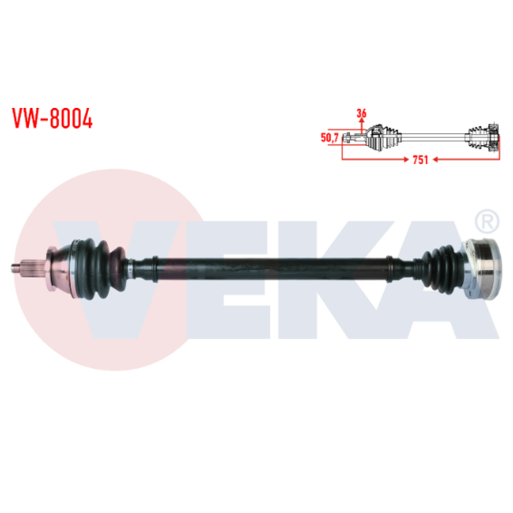 KOMPLE AKS SAĞ ÖN VOLKSWAGEN POLO (9N_) 1.4i 16v UZUNLUK 751mm 2001-2012