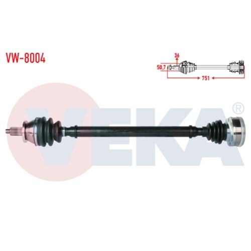 KOMPLE AKS SAĞ ÖN VOLKSWAGEN POLO (9N_) 1.4i 16v UZUNLUK 751mm 2001-2012